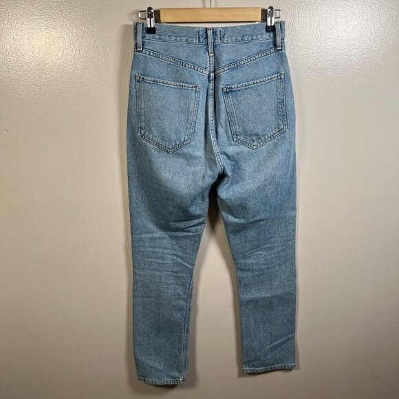Agolde Riley High Rise Straight Crop Jeans Size 24 Blue Light Wash Button Fly - Picture 2 of 10